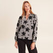 Blouse col v manches longues bleu femme