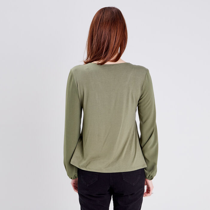 T-shirt manches longues vert kaki femme