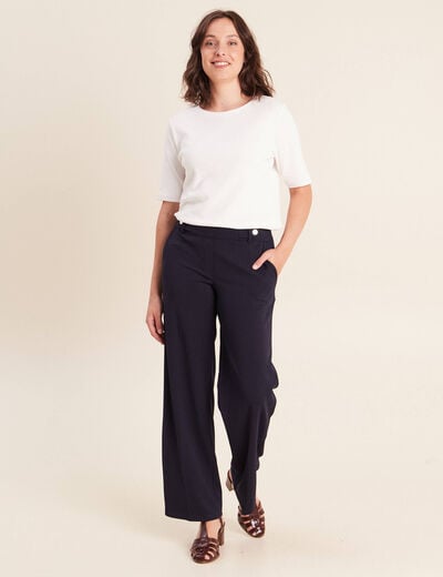 Pantalon taille haute bleu fonc&eacute; femme