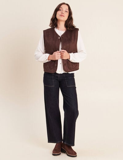 Veste r&eacute;versible duveteuse marron fonc&eacute; femme