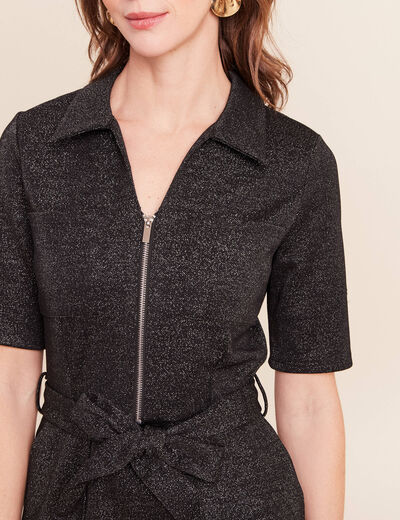 Robe &agrave; paillettes avec ceinture int&eacute;gr&eacute;e noir femme