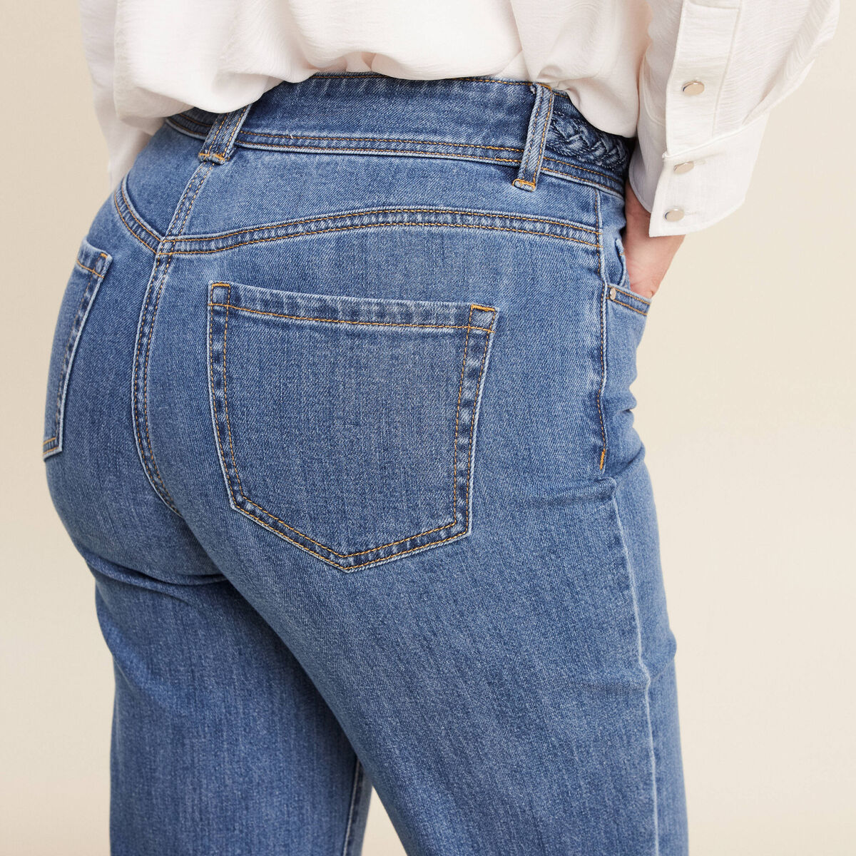 Jean large 7/8ème taille haute denim stone femme