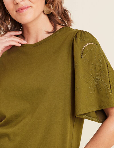 T-shirt manches courtes vert olive femme