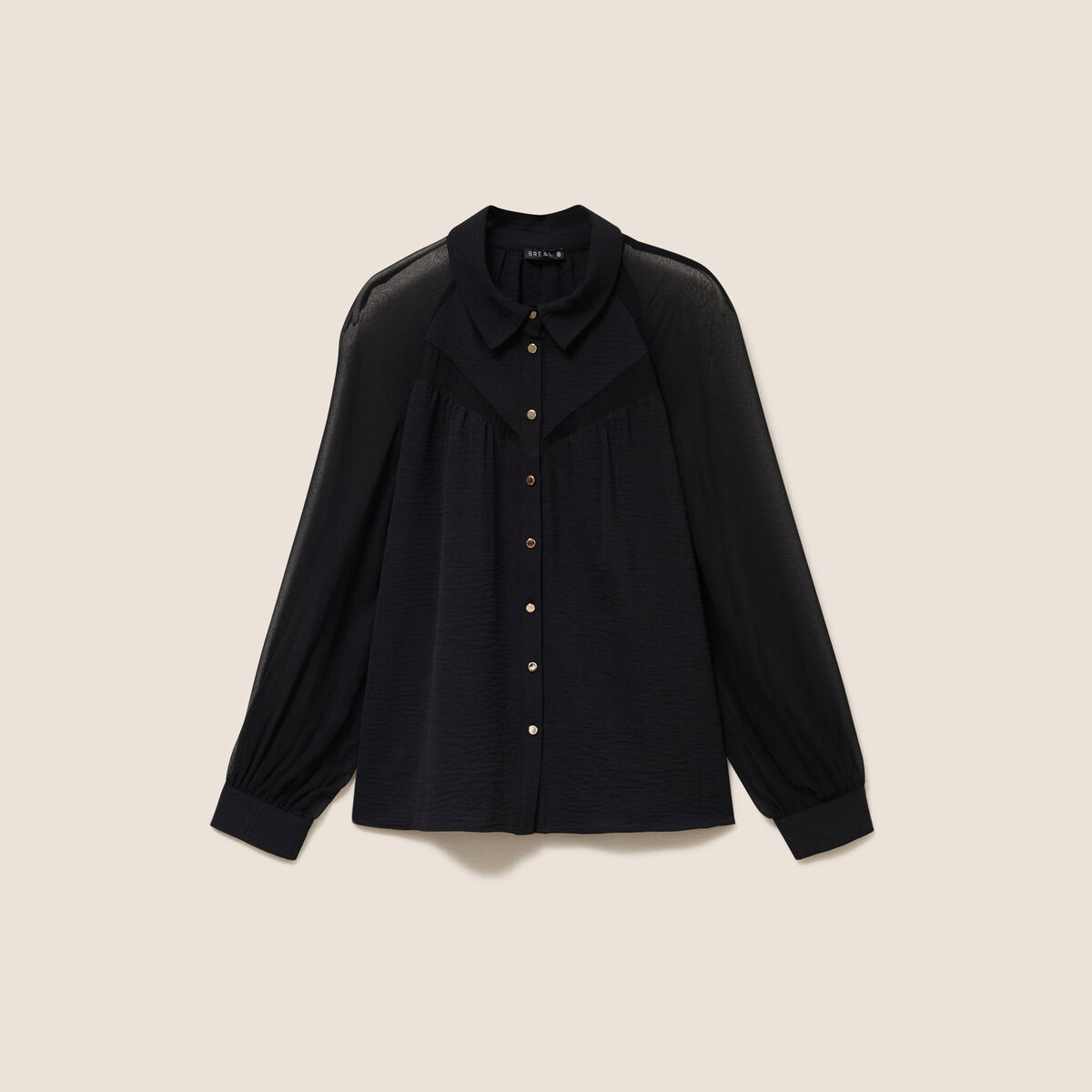 Chemise ample voile doubl&eacute;e col chemise noir femme
