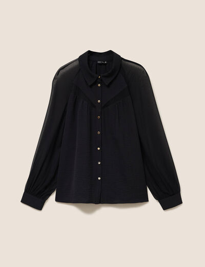 Chemise ample voile doubl&eacute;e col chemise noir femme