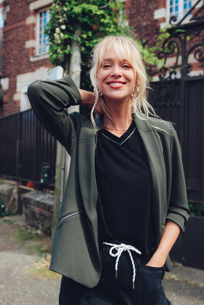 Veste esprit tailleur ajustée vert foncé femme