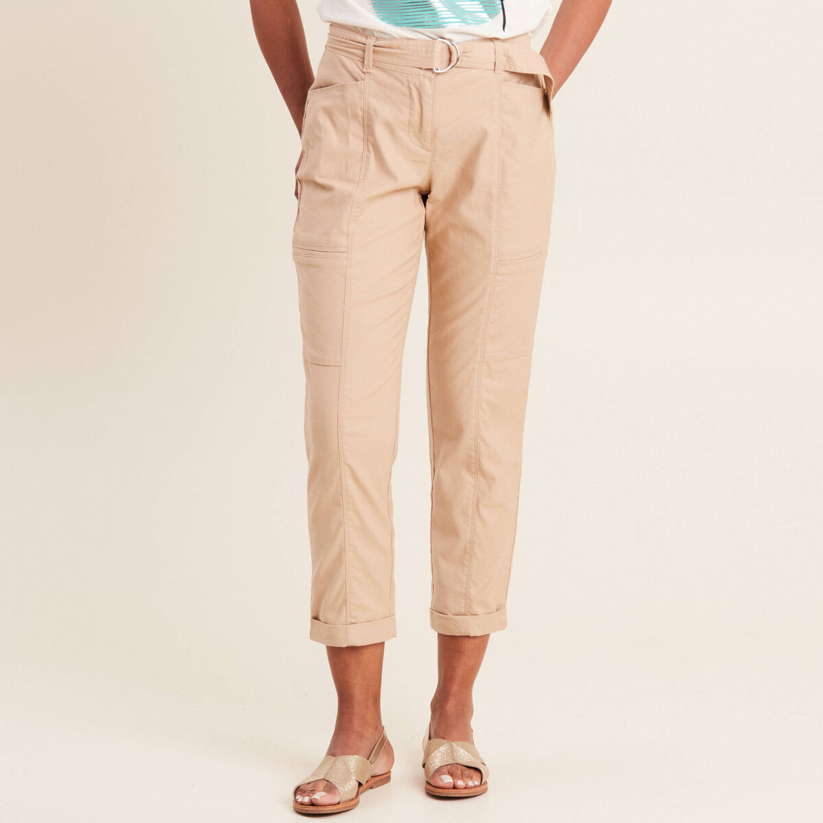 Pantalon ajusté 7/8ème beige femme