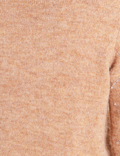 Pull col rond &agrave; sequins marron clair femme