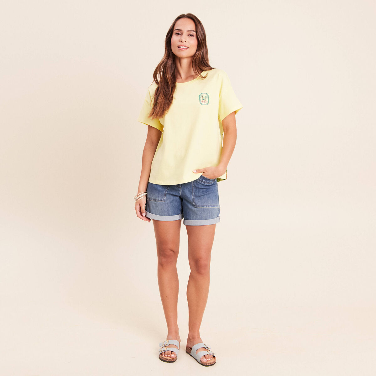 Short relax en jean denim stone femme