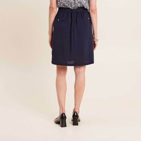Jupe droite ceinturée bleu foncé femme