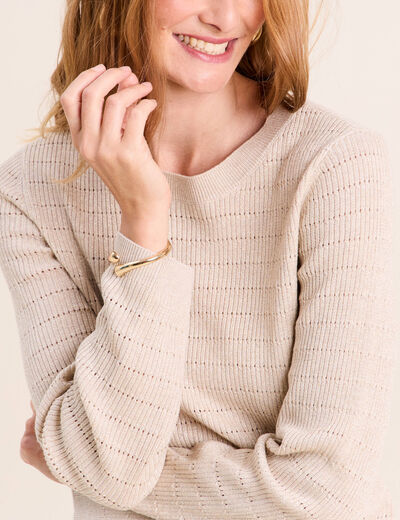 Pull manches longues col rond brillant couleur or femme