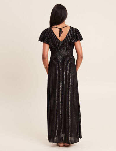 Robe longue droite fluide noir femme