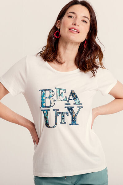 T-shirt manches courtes ecru femme