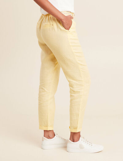 Pantalon flou ceinturé jaune clair femme
