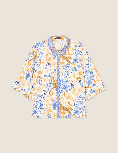 Chemise manches 3/4 bleu femme