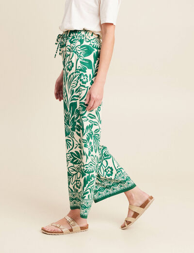 Pantalon large taille haute ecru femme
