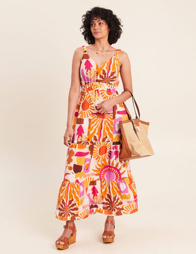 Robe longue &eacute;vas&eacute;e &agrave; fines bretelles multicolore femme