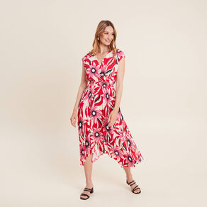 Robe midi évasée fluide rouge femme