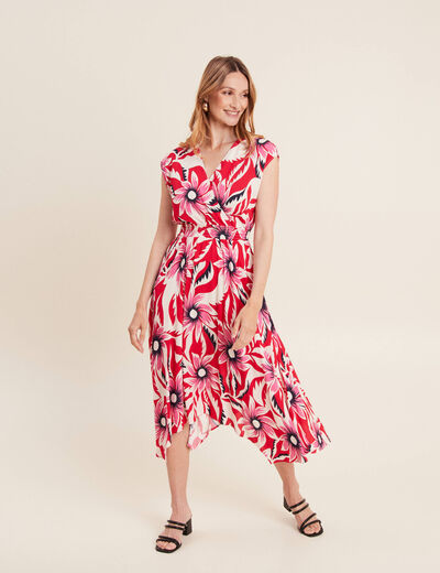 Robe midi évasée fluide rouge femme