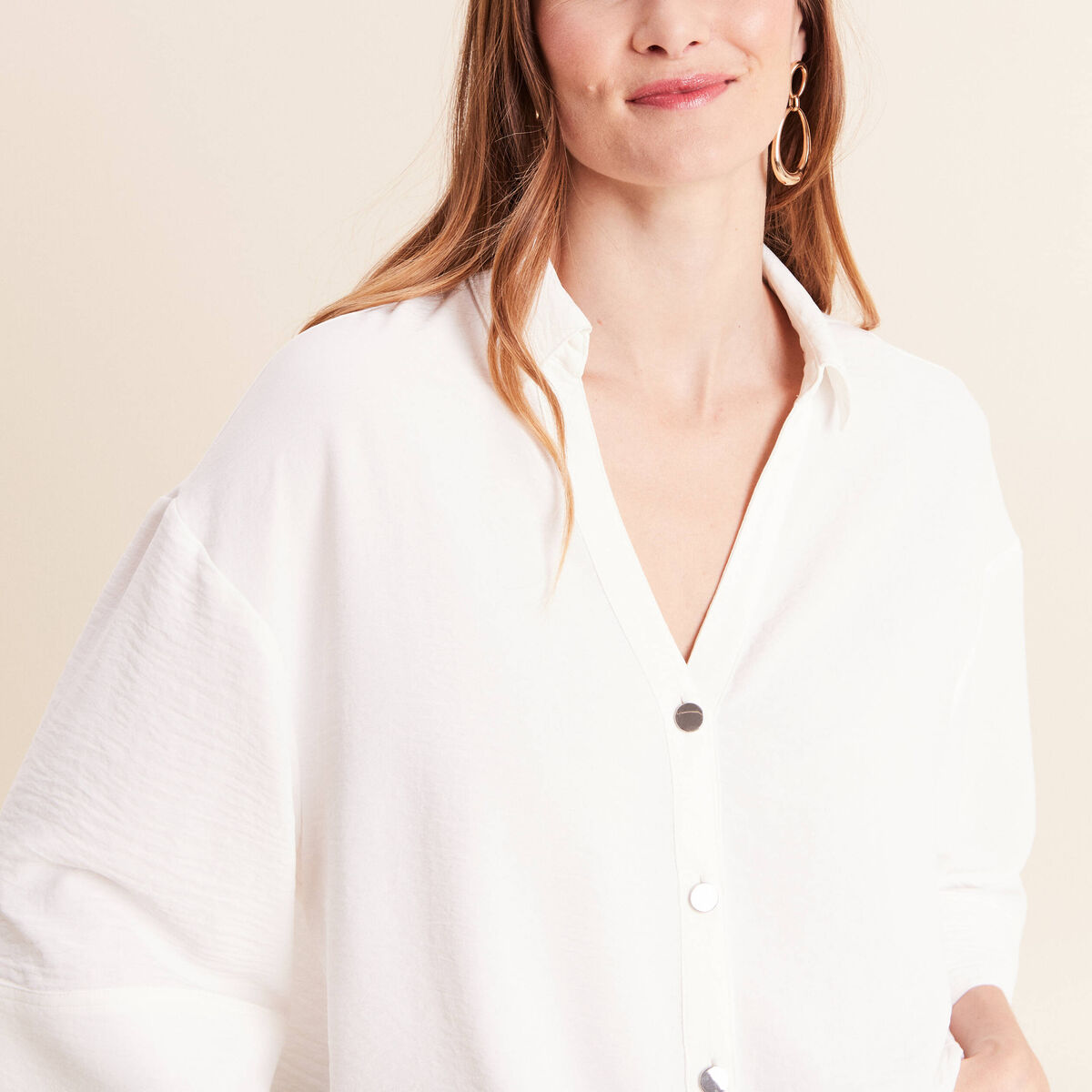 Chemise col chemise manches 3/4 ecru femme