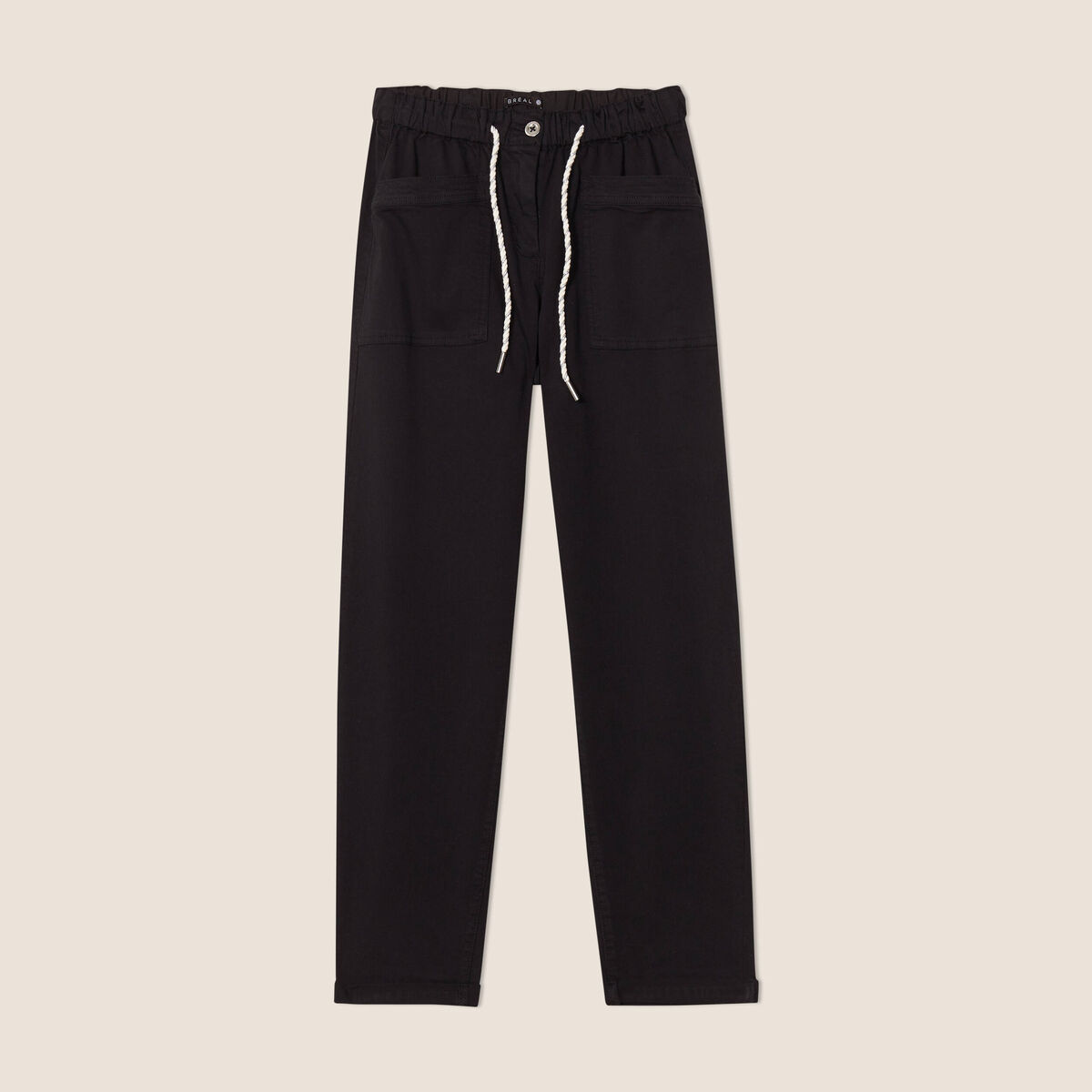 Pantalon coupe droite à coulisse noir femme