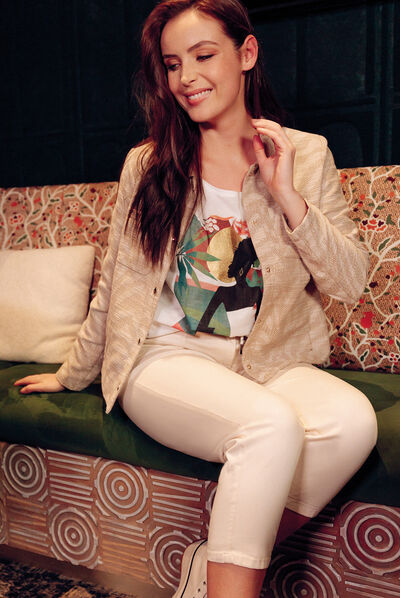 Veste droite boutonnée beige femme
