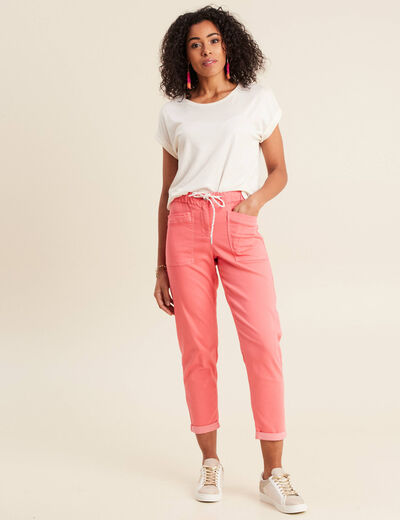 Pantalon coupe droite à coulisse rose vif femme