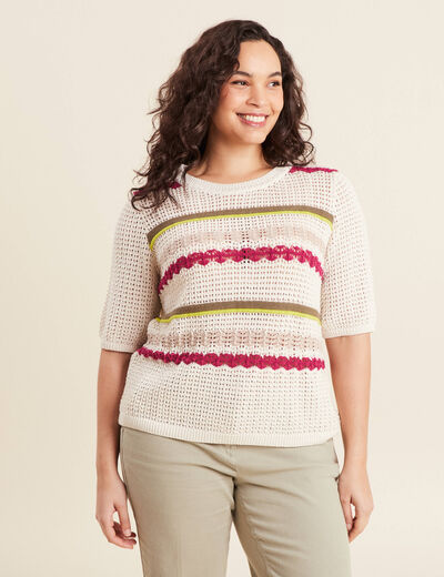 Pull dentelle col bateau multicolore femme