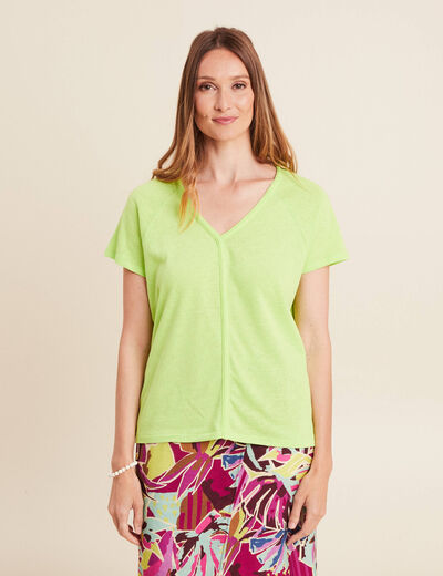 T-shirt tresse manches courtes vert anis femme