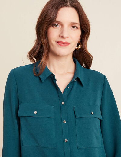 Chemise manches longues bleu canard femme
