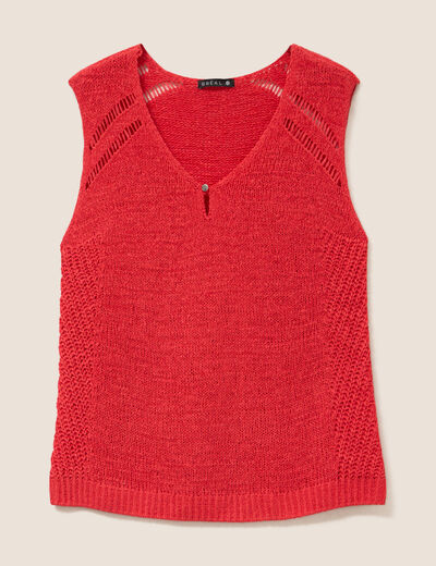 D&eacute;bardeur tricot sans manches rouge femme