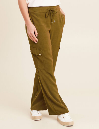 Pantalon cargo lien à nouer vert olive femme