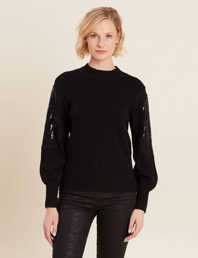 Pull manches longues sequins noir femme