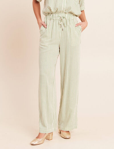 Pantalon large taille haute blanc femme