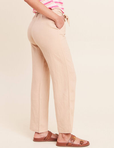 Pantalon coupe large en lin sable femme