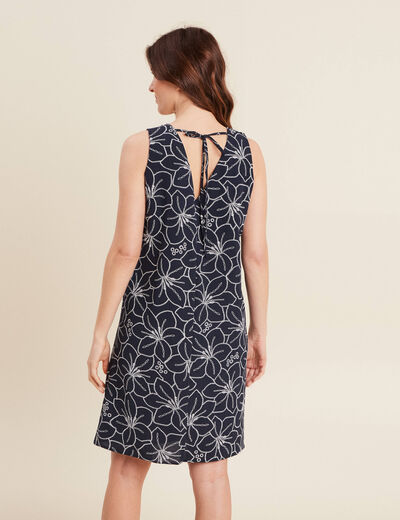 Robe fluide manches courtes bleu foncé femme