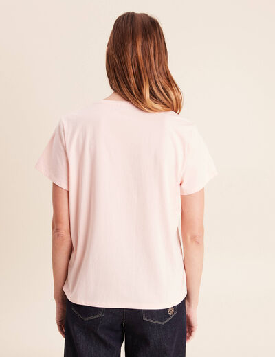 T-shirt col rond manches courtes rose poudr&eacute;e femme