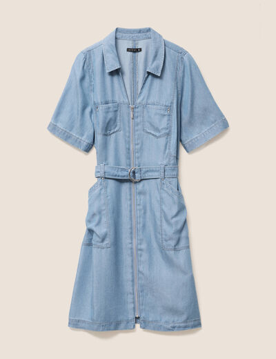 robe droite courte manches coudes denim double stone femme