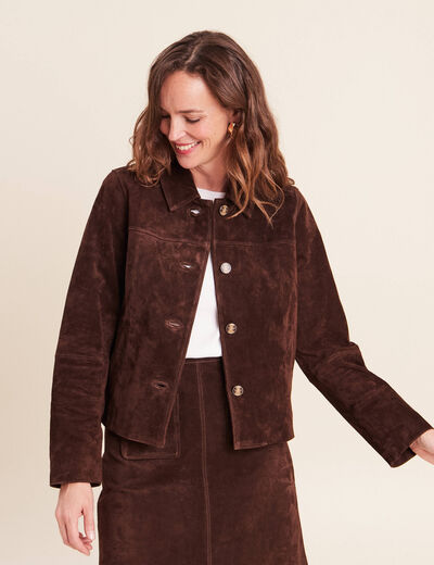 Veste doubl&eacute;e marron fonc&eacute; femme