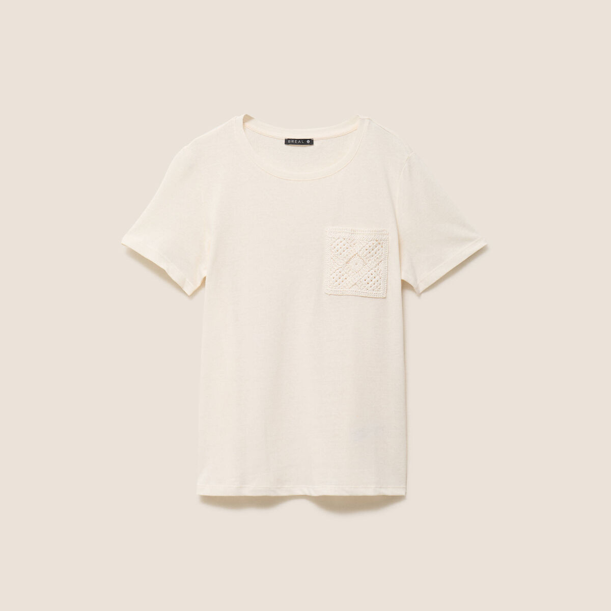 T-shirt col rond manches courtes ecru femme