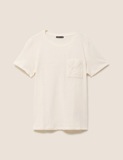 T-shirt col rond manches courtes ecru femme