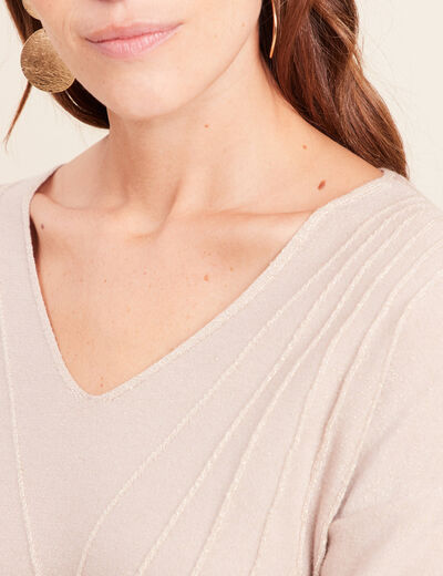 Pull col v manches longues brillant couleur or femme