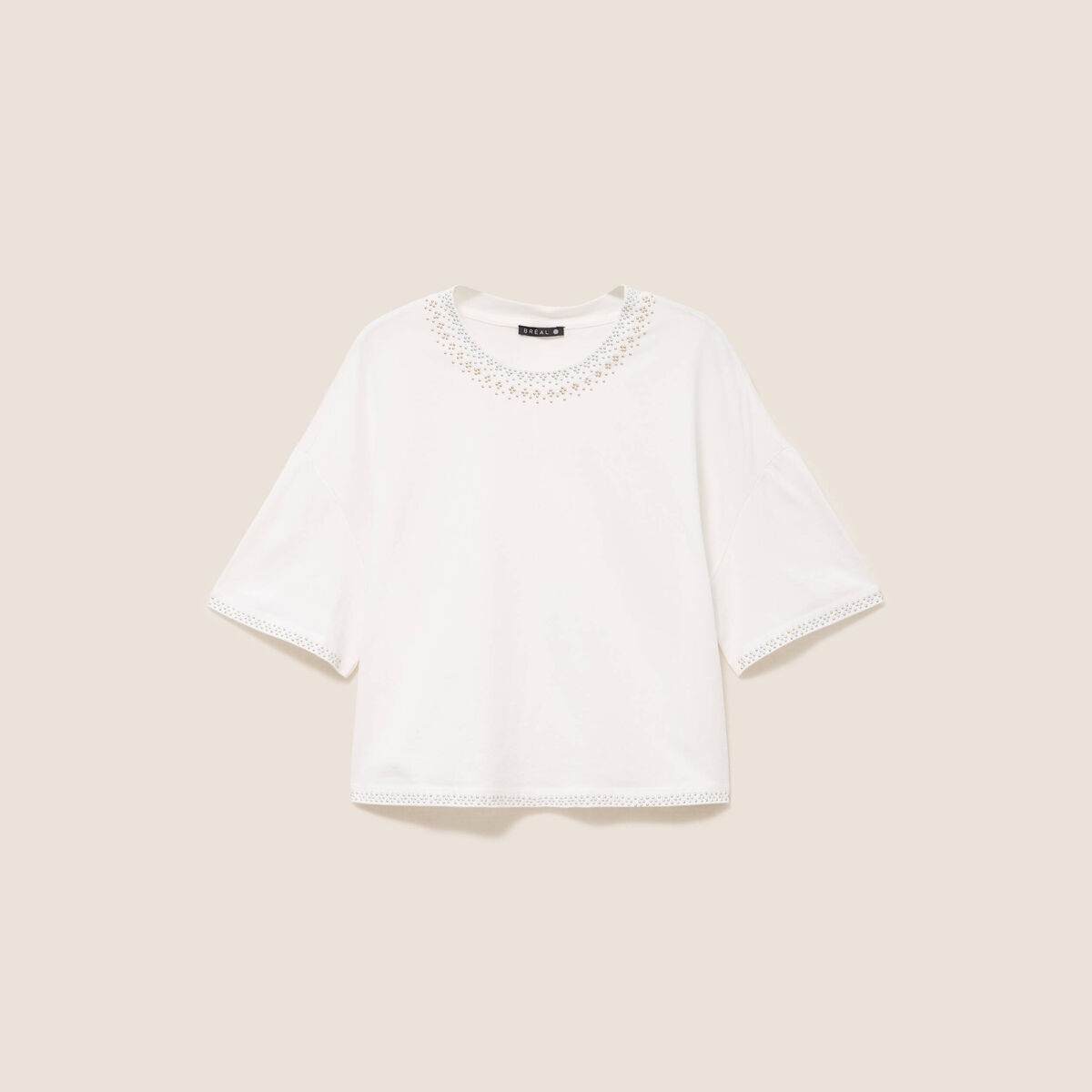 T-shirt coupe droite manches coudes ecru femme