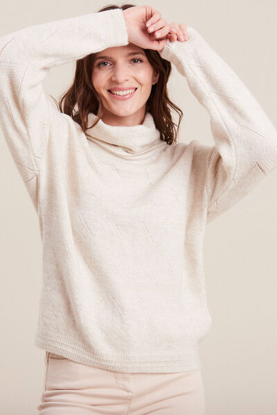 Pull manches longues beige femme