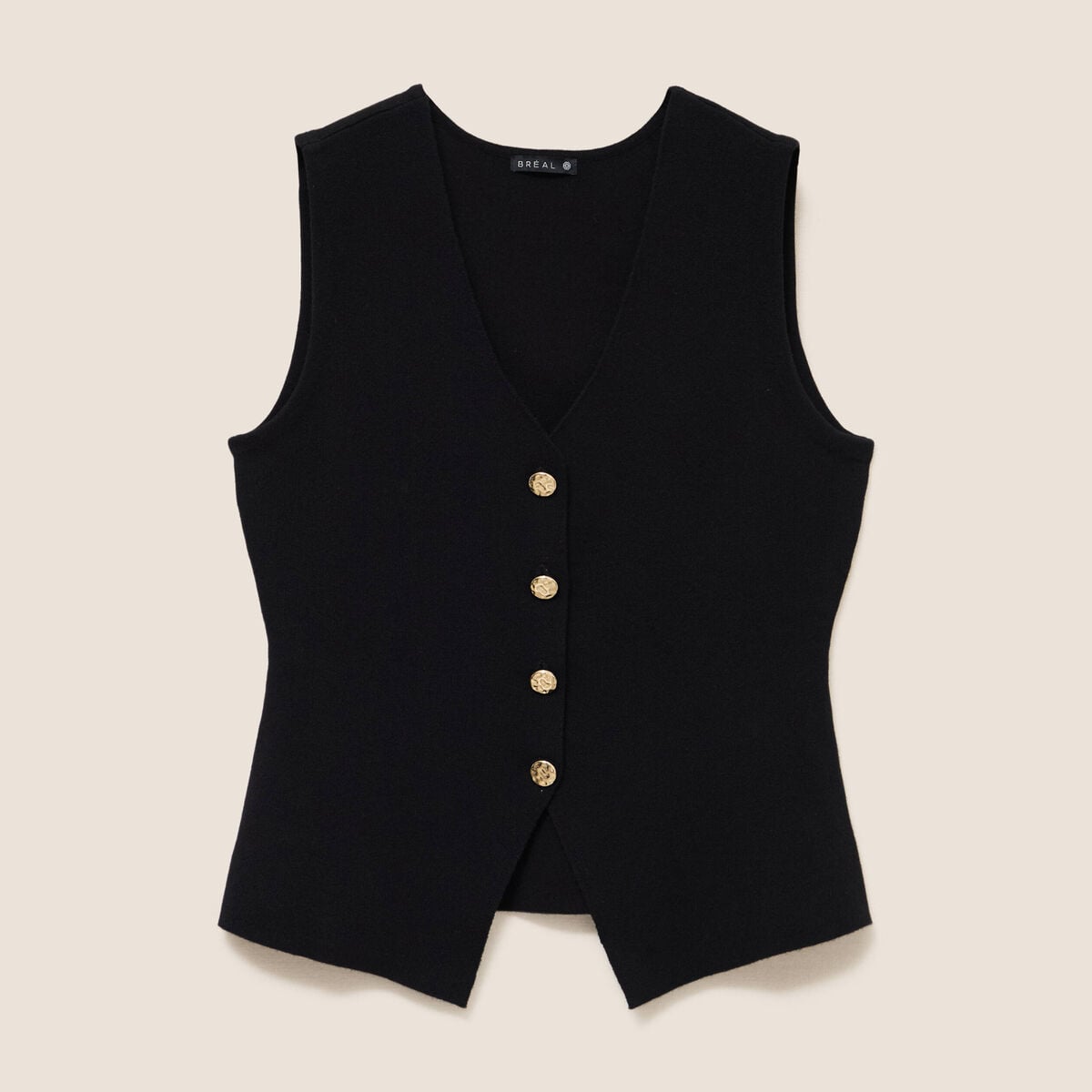 Gilet droit mi-long sans manches noir femme