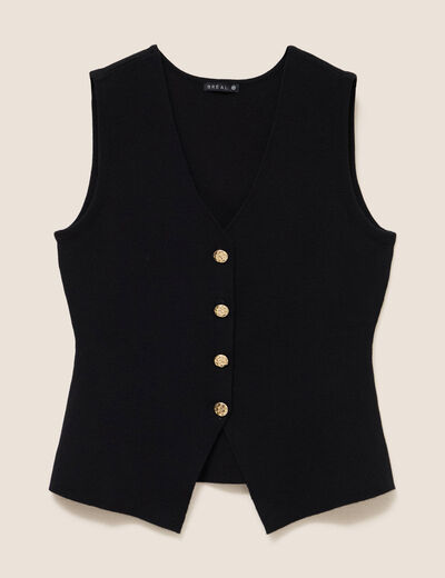 Gilet droit mi-long sans manches noir femme