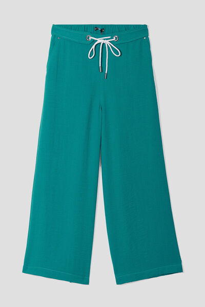Pantalon large fluide vert foncé femme