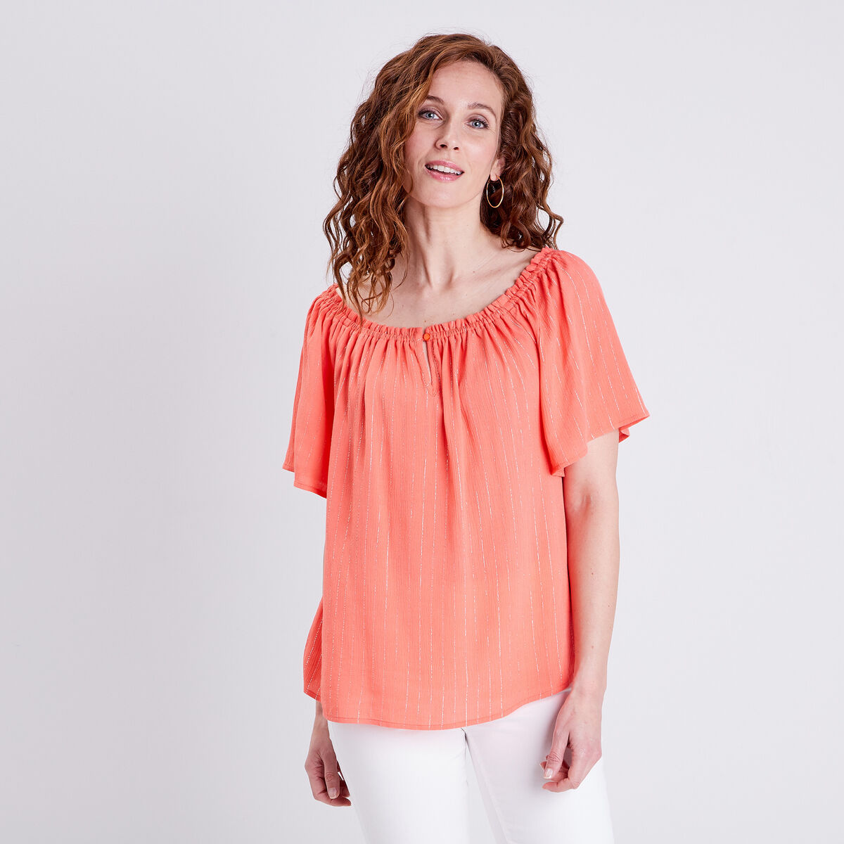 Blouse manches courtes orange clair femme