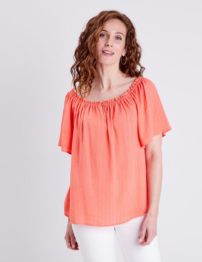 Blouse manches courtes orange clair femme