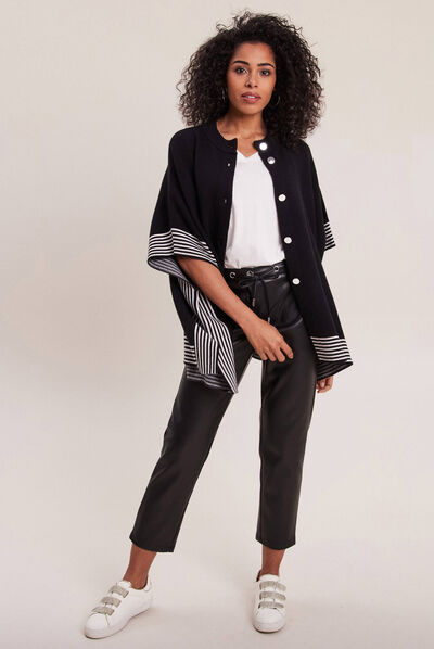 Poncho boutonné noir femme